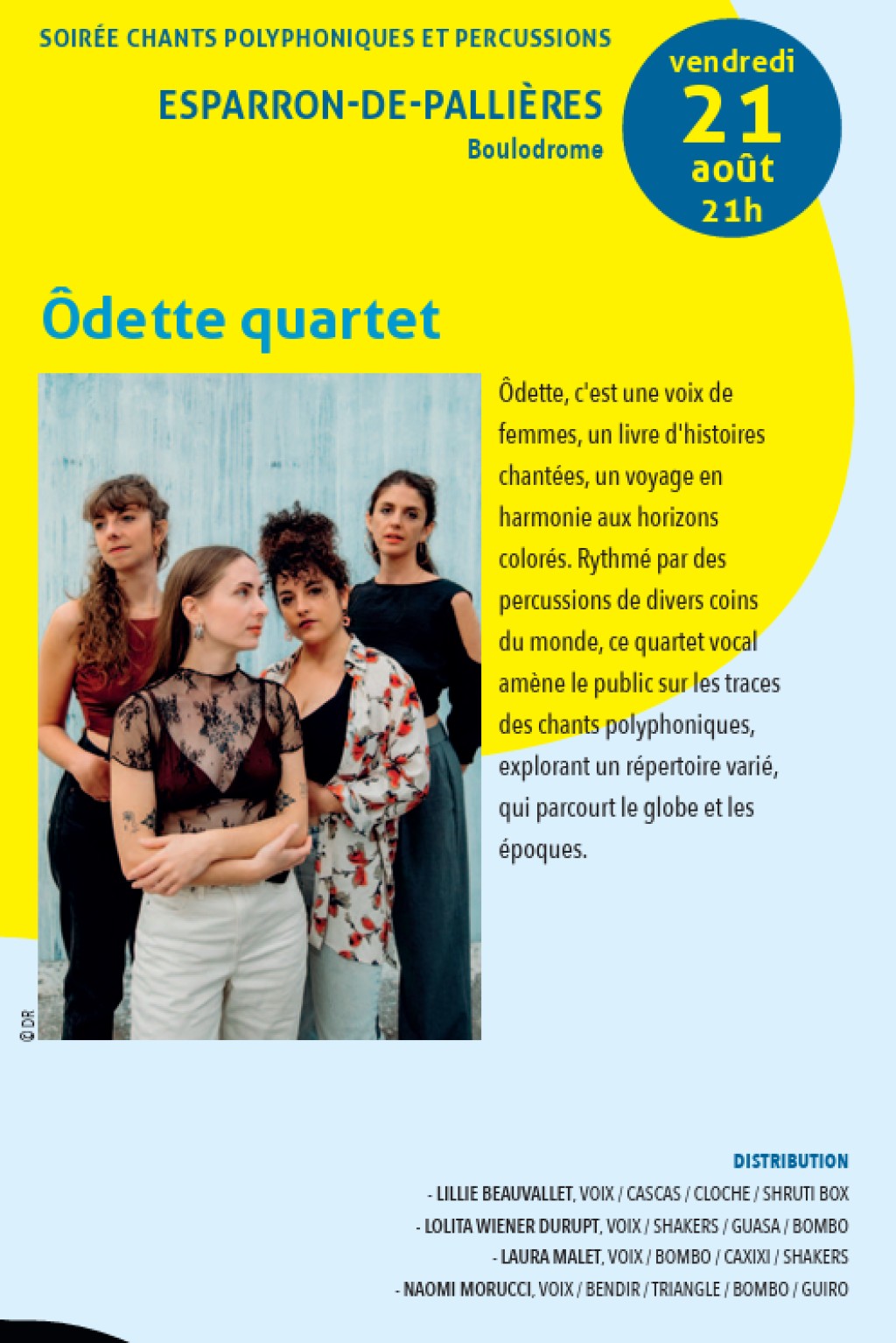 Concert : Odette Quartet - Chants polyphoniques et percussions | Les Voix départementales