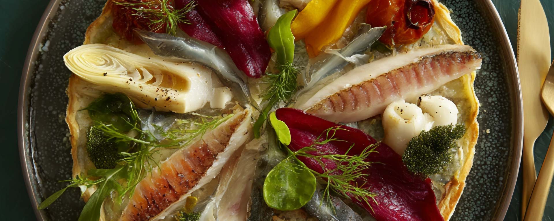 Tarte Fine de Rouget, Compotée de fenouil et poivron